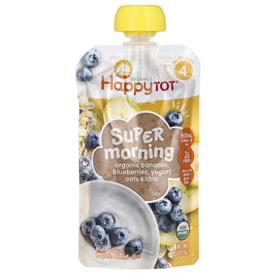 Happy Tot®, Super Morning, For 2+ Years, Organic Bananas, Blueberries, Yogurt, Oats & Chia, 4 oz (113 g)