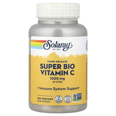 Super Bio Vitamin C Solaray, пролонгированное высвобождение, 100 вегетарианских капсул