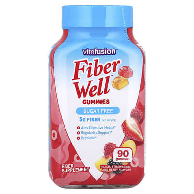 Fiber Well™ мармеладные витамины, персик, клубника и ягоды, 90 штук