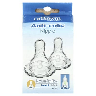 Anti-Colic Nipple, 6 Months +, Medium-Fast Flow, 2 Pack