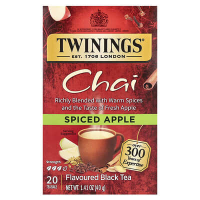 Черный чай со вкусом спелого яблока, Chai, 20 пакетиков, 1.41 oz (40 g)