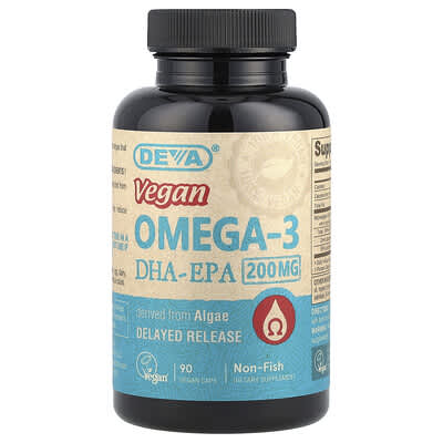 Vegan Omega-3 DHA-EPA, Delayed Release, 200 mg, 90 Vegan Caps