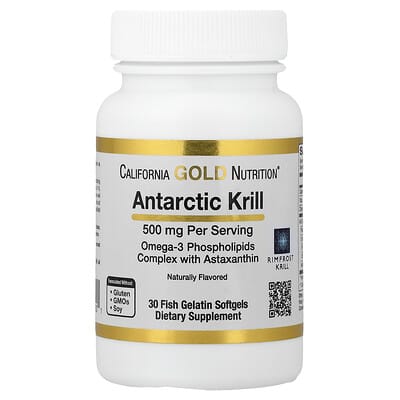 Antarctic Krill Oil, комплекс с омега-3 фосфолипидами, EPA, DHA и астаксантином, натуральный клубничный и лимонный вкус, 500 mg, 30 желатиновых капсул