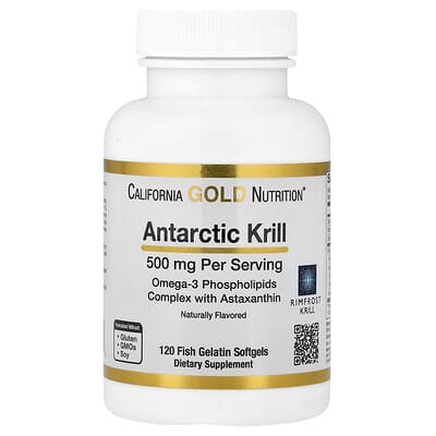 Antarctic Krill Oil, комплекс с омега-3 фосфолипидами и астаксантином, натуральный клубничный и лимонный вкус, 500 mg, 120 желатиновых капсул
