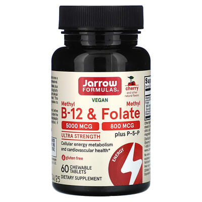Vegan Methyl B-12 & Methyl Folate, Ultra Strength, Cherry, 60 Chewable Tablets