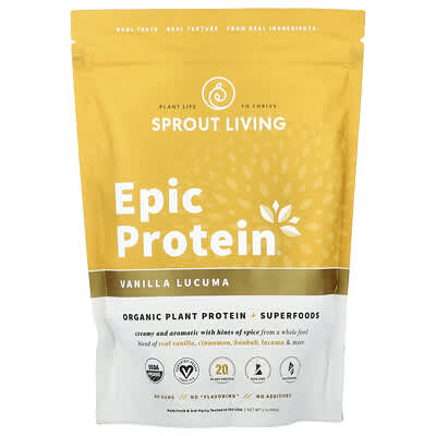 Протеин Epic Protein®, растительный + суперфуды, ваниль Lucuma, 1 lb (454 g)