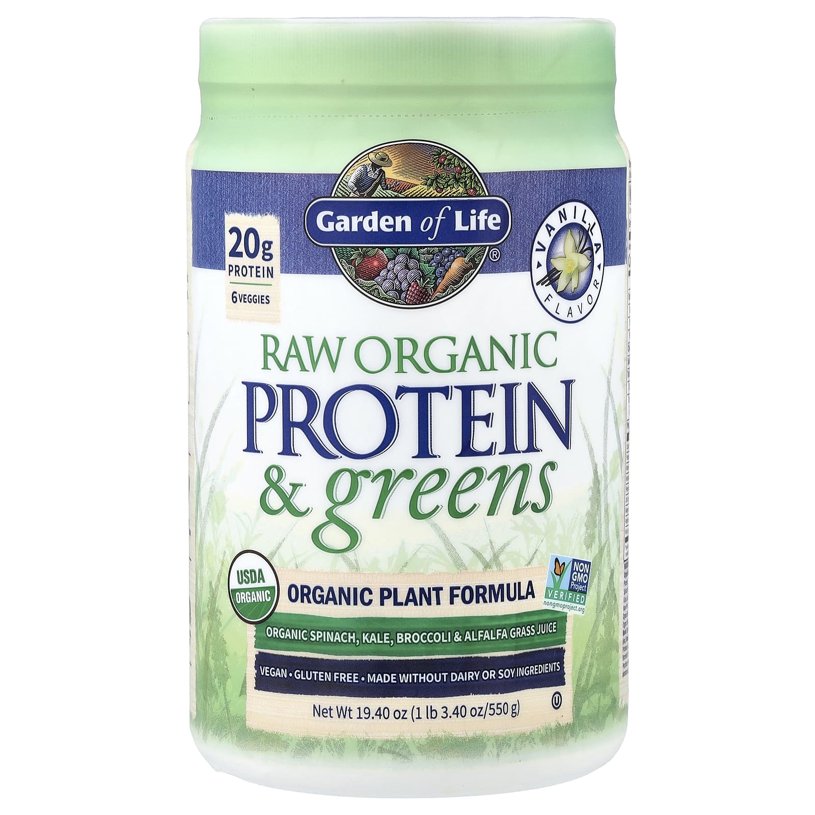 Raw Organic Protein & Greens, Vanilla, 1 lb 3.4 oz (550 g)