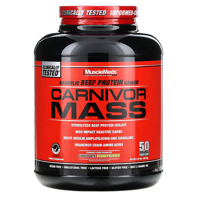 MuscleMeds Carnivor Mass, анаболический протеиновый гейнер из говядины, Chocolate Peanut Butter, 5.9 lbs (2,674 g)