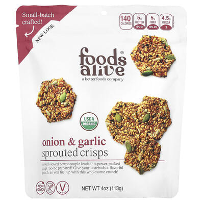 Хрустящие чипсы Foods Alive Sprouted Crisps, Onion & Garlic, 4 oz (113 g)