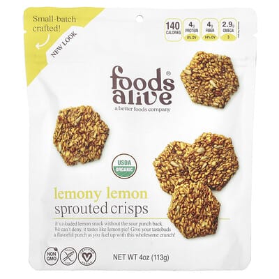 Foods Alive Sprouted Crisps, лимонный вкус, 4 oz (113 g)