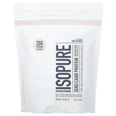 Zero Carb Protein Powder, Unflavored, 1 lb (454 g)