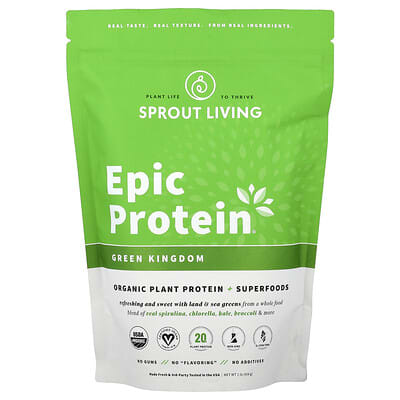 Sprout Living Epic Protein®, органический растительный протеин + суперфуды, Green Kingdom, 1 lb (456 g)