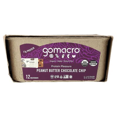 MacroBar®, Protein Pleasure, Peanut Butter Chocolate Chip, 12 Bars, 2.4 oz (69 g) Each