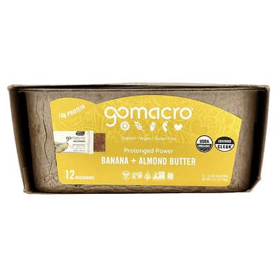 Протеиновый батончик GoMacro MacroBar®, Prolonged Power, Banana + Almond Butter, 12 Bars, 2.3 oz (65 g) Each