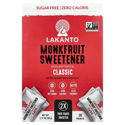 Подсластитель Monkfruit с эритритом, Classic, 30 пакетиков, 3.17 oz (90 g)