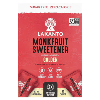 Подсластитель Monkfruit с эритритом, Golden, 30 пакетиков, 3.17 oz (90 g)