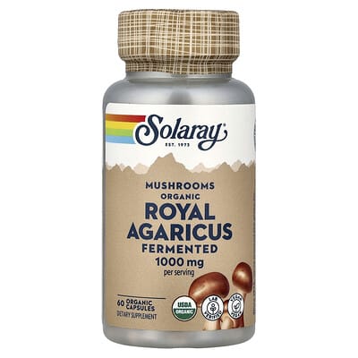 Ферментированные органические грибы Solaray Royal Agaricus 60 Organic Capsules (500 mg per Capsule)