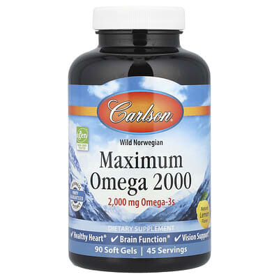 Wild Norwegian, Maximum Omega 2000, натуральный лимон, 90 мягких капсул (1,000 mg на капсулу)
