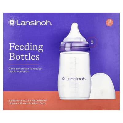 Feeding Bottles with NaturalWave® Nipple, Medium Flow, 3m+, 3 Bottles, 8 oz (240 ml) Each