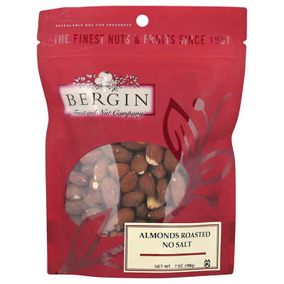 Almonds Roasted, No Salt, 7 oz (198 g)