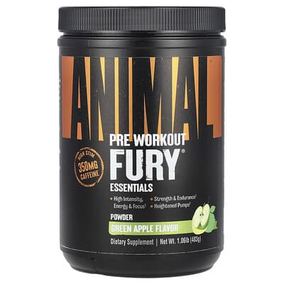 Fury® Essentials, предтренировочный комплекс, зеленое яблоко, 1.06 lb (483 g)