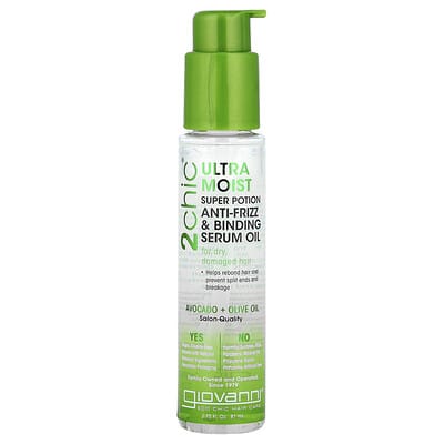 2chic®, Ultra-Moist Super Potion Anti-Frizz & Binding Serum Oil, For Dry, Damaged Hair, Avocado + Olive Oil, 2.75 fl oz (81 ml)