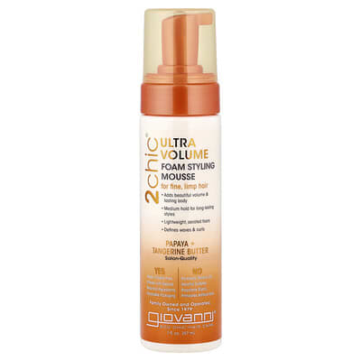 2chic®, Ultra-Volume Foam Styling Mousse, For Fine, Limp Hair, Papaya + Tangerine Butter, 7 fl oz (207 ml)