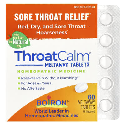 ThroatCalm®, Sore Throat Relief, For Ages 4+ Years, Unflavored, 60 Meltaway Tablets