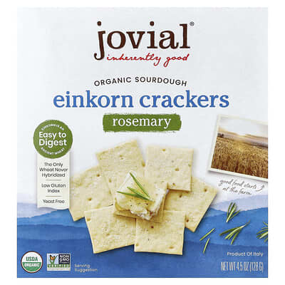 Органические крекеры из однозерняной полбы Jovial Sourdough Einkorn, Rosemary, 4.5 oz (128 g)