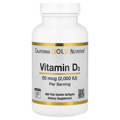 Vitamin D3, 50 mcg (2,000 IU), 360 Fish Gelatin Softgels