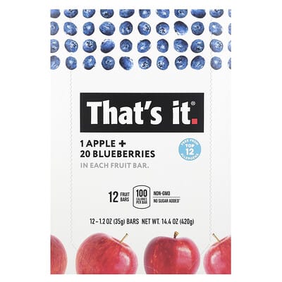 Fruit Bars, Apple + Blueberries, 12 Bars, 1.2 oz (35 g) Each