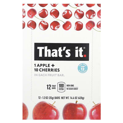 Fruit Bars, Apple + Cherries, 12 Bars, 1.2 oz (35 g) Each