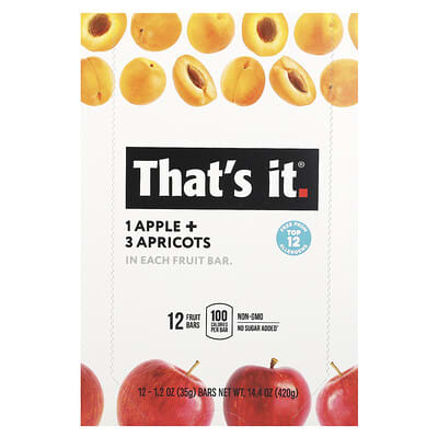 Fruit Bars, Apple + Apricots, 12 Bars, 1.2 oz (35 g) Each