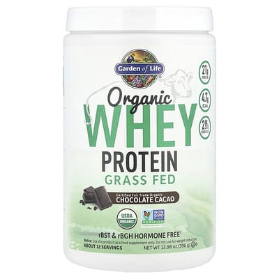 Органический сывороточный протеин, Grass-Fed, шоколад-какао, 13.96 oz (396 g)