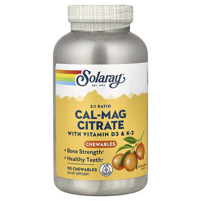 Cal-Mag Citrate с витамином D3 и K2, Natural Orange, 90 жевательных таблеток