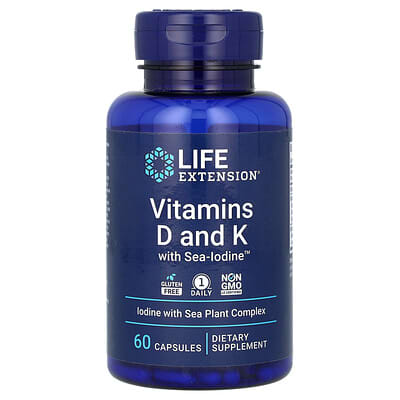 Витамины D и K с Sea-Iodine™, 60 капсул
