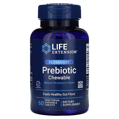 Florassist®, Prebiotic Chewable, Natural Strawberry, 60 Vegetarian Chewable Tablets (1,400 mg per Tablet)