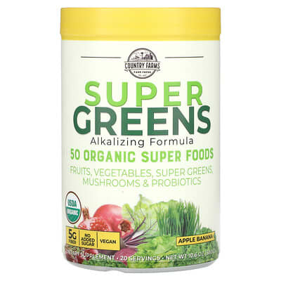 Super Greens, Alkalizing Formula, Apple Banana, 10.6 oz (300 g)