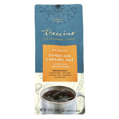 Травяной кофе Teeccino с цикорием, карамелью и одуванчиком, средняя обжарка, без кофеина, 10 oz (284 g)