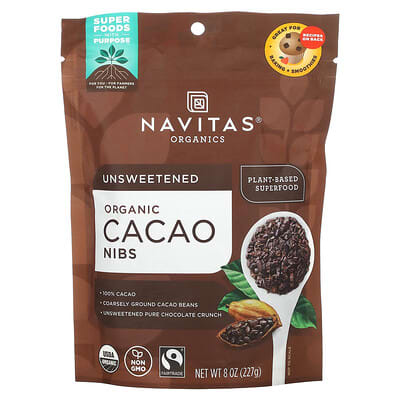 Органические какао-нибсы, несо sweetened, 8 oz (227 g)