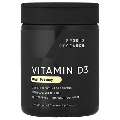 Vitamin D3, High Potency, 25 mcg (1,000 IU), 360 Softgels