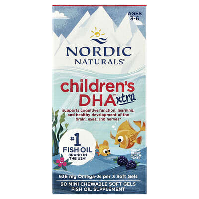 Children's DHA™ Xtra, Ages 3-6, Berry Punch, 90 Mini Chewable Soft Gels