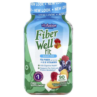 FiberWell™ Fit Vitamins, Sugar Free, Natural Peach, Raspberry & Berry, 90 Gummies