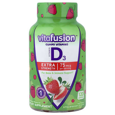 VitaFusion Витамины в мармеладках, витамин D3, натуральная клубника, 75 mcg, 120 шт (37.5 mcg на шт)