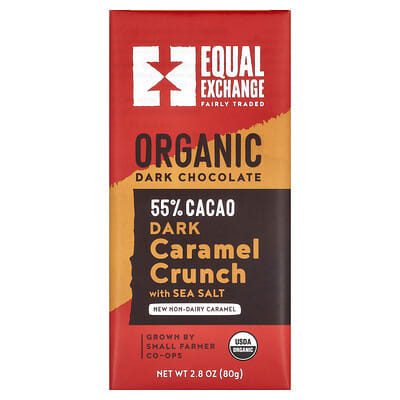 Темный органический шоколад с карамелью и морской солью, 55% Cacao, 2.8 oz (80 g)