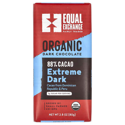 Organic Dark Chocolate, Extreme Dark, 88% Cacao, 2.8 oz (80 g)