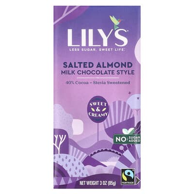 Lily's Sweets молочный шоколад с 40% какао и соленым миндалем, 3 oz (85 g)