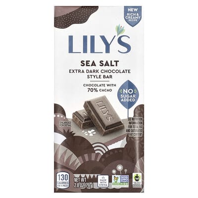 Lily's Sweets Плитка темного шоколада с морской солью, 70% какао, 2.8 oz (79 g)