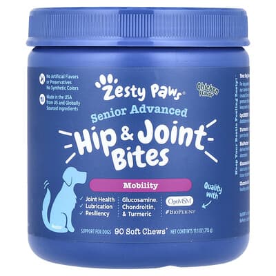 Senior Advanced, Hip & Joint Bites, For Dogs, Chicken, 90 Soft Chews, 11.1 oz (315 g)