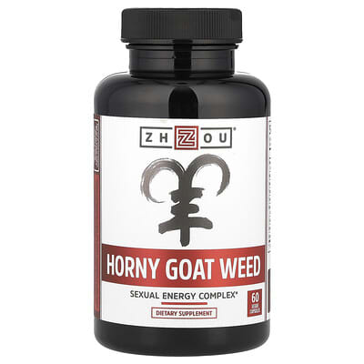 Zhou Nutrition Horny Goat Weed, комплекс для сексуальной энергии, 60 вегетарианских капсул